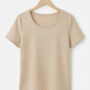 Camiseta Básica Beige Lino – Manga Corta Cuello Redondo
