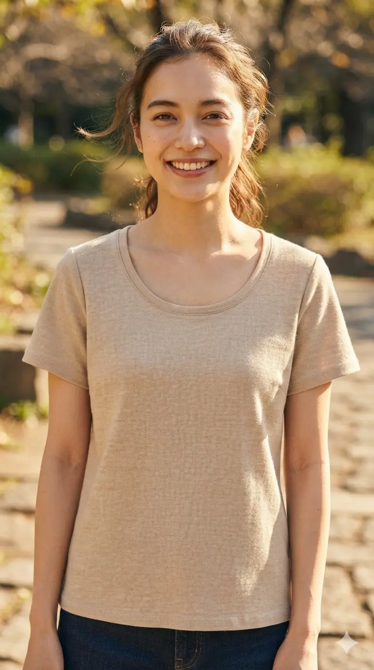 Camiseta Básica Beige Lino – Manga Corta Cuello Redondo - Imagen 3